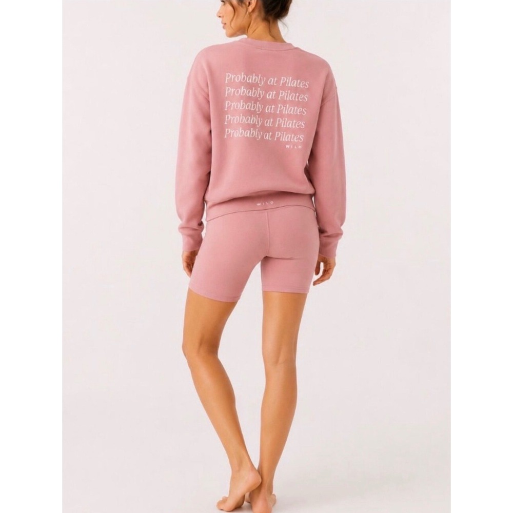 WILO The Label Pilates Set Pink Sweatshirt & Biker Shorts Coquette S NWT
